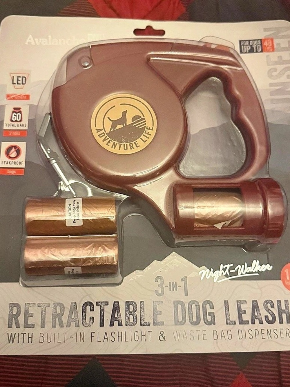 Avalanche 3-in-1 Retractable Dog Leash with Built-In Flashlight & Waste Bag